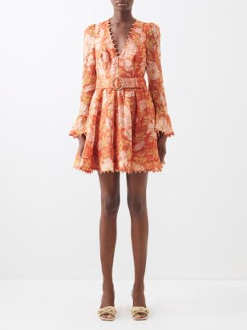 Zimmermann - Kaleidoscope Beaded Floral-print Linen Dress - Womens - Orange Print