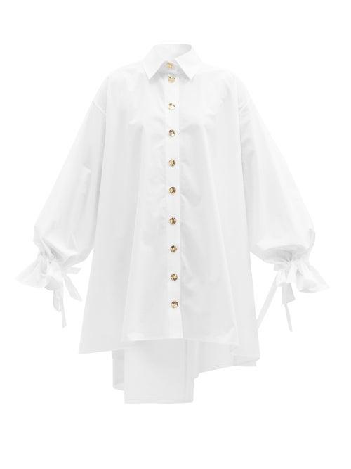 Matchesfashion.com Halpern - Tie-cuff Cotton-poplin Shirt Dress - Womens - White