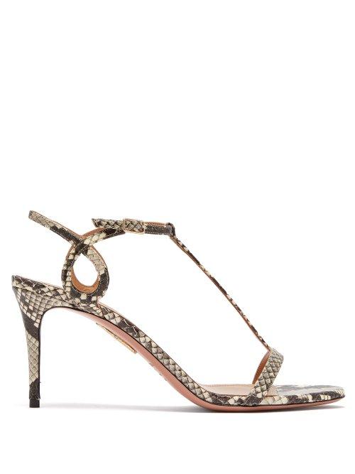 Matchesfashion.com Aquazzura - Almost Bare 75 Python Effect Leather Sandals - Womens - Python