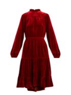 Raquel Diniz Beatrice Ruffle High-neck Tiered Velvet Midi Dress