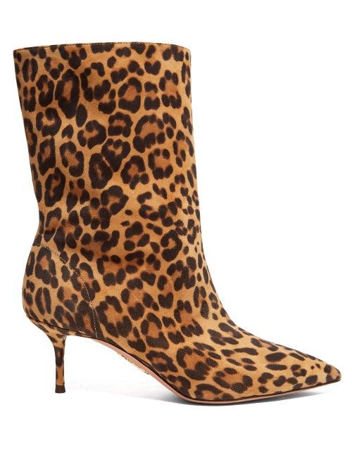 Matchesfashion.com Aquazzura - Very Boogie 60 Leopard Print Suede Boots - Womens - Leopard