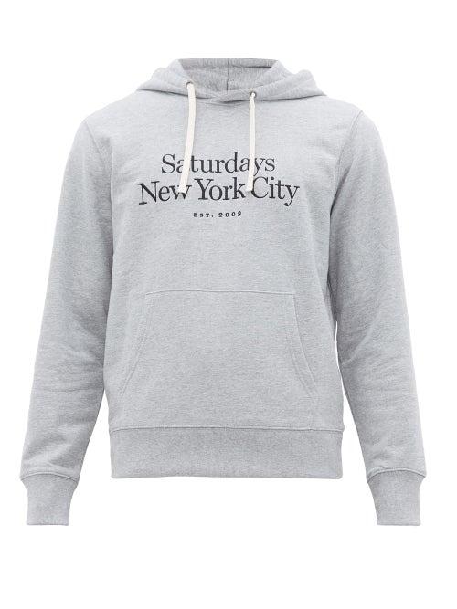 Matchesfashion.com Saturdays Nyc - Miller Logo Embroidered Cotton Hooded Sweatshirt - Mens - Grey