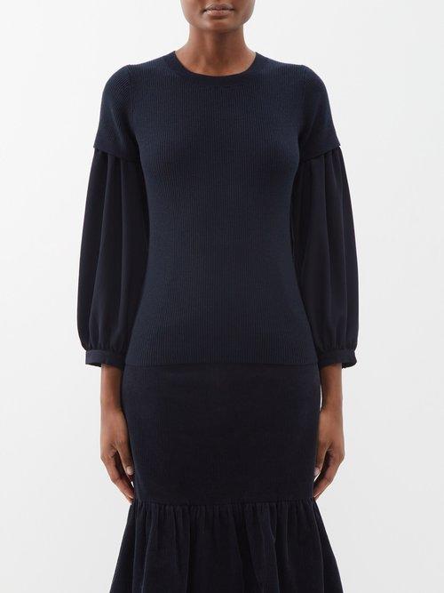Cefinn - The Coco Balloon-sleeve Merino-blend Sweater - Womens - Navy