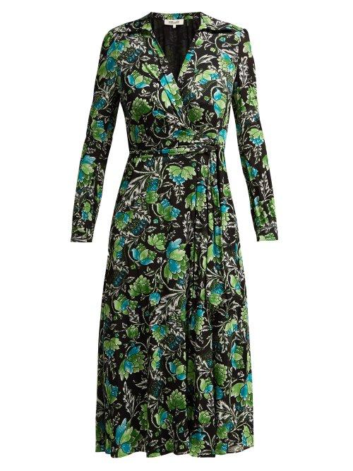 Matchesfashion.com Diane Von Furstenberg - Phoenix Tiger Lily Print Wrap Dress - Womens - Green Print