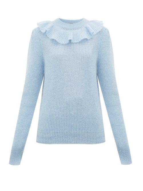 Matchesfashion.com Miu Miu - Ruffled Mohair Blend Sweater - Womens - Blue