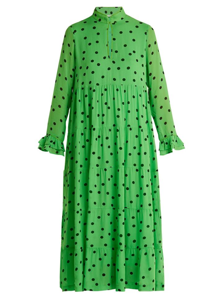 Ganni Dainty Polka Dot-print Crepe-georgette Dress