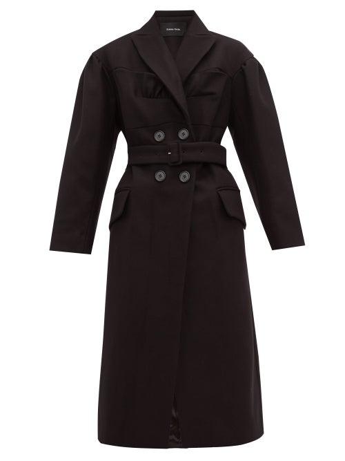 Matchesfashion.com Simone Rocha - Ruffled Double Breasted Wool Blend Coat - Womens - Black