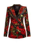Matchesfashion.com Dolce & Gabbana - Velvet Rose Print Blazer - Womens - Black Multi