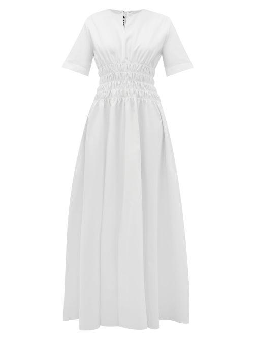 Matchesfashion.com Maison Rabih Kayrouz - Shirred-waist Poplin Dress - Womens - White