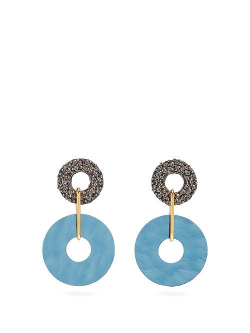 Matchesfashion.com Lizzie Fortunato - Indigo Beaded Disc Drop Earrings - Womens - Blue