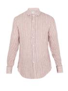 Brunello Cucinelli Striped Spread-collar Linen Shirt