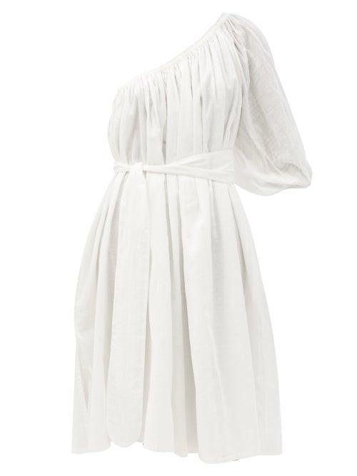 Matchesfashion.com Loup Charmant - Azores One-shoulder Cotton Lace-jacquard Dress - Womens - White