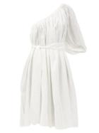Matchesfashion.com Loup Charmant - Azores One-shoulder Cotton Lace-jacquard Dress - Womens - White
