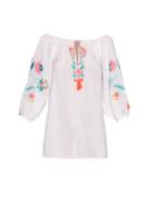 Juliet Dunn Hand-embroidered Self-tie Neck Cotton Kaftan