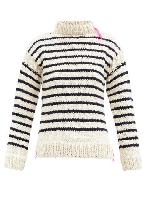 Matchesfashion.com La Fetiche - High-neck Intarsia-striped Wool Sweater - Womens - Ivory Multi