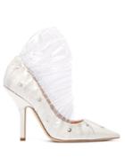 Matchesfashion.com Midnight 00 - Shell Crescent Leather And Pvc Ruffle Pumps - Womens - White