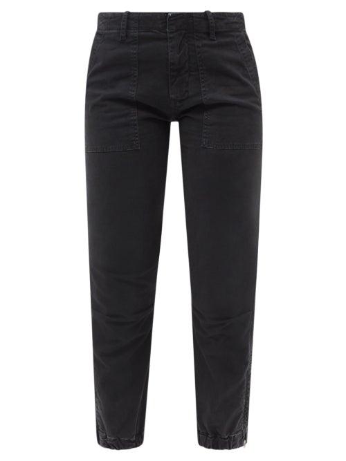 Ladies Rtw Nili Lotan - Cotton-blend Cropped-leg Trousers - Womens - Dark Grey