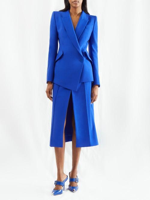 Alexander Mcqueen - Front-slit Twill Suit Skirt - Womens - Blue