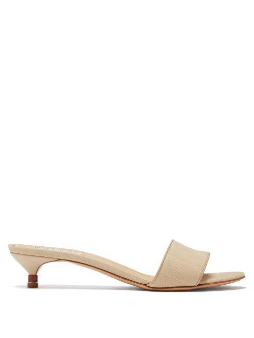 Matchesfashion.com Gabriela Hearst - Garcia Linen Kitten Heel Mules - Womens - Cream