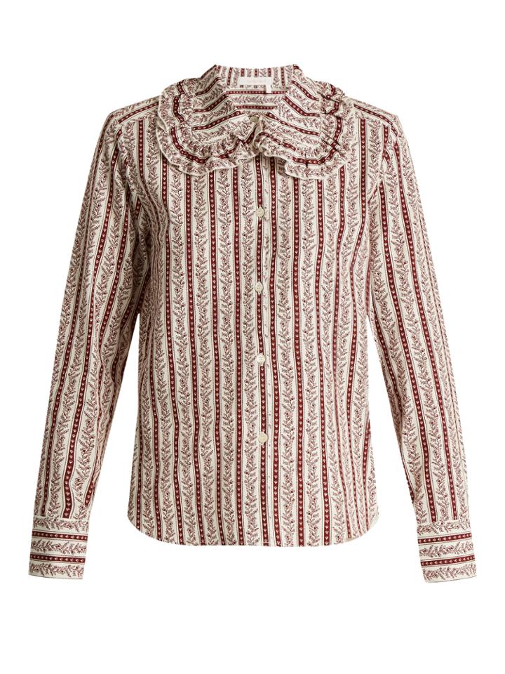 See By Chloé Floral-print Striped Cotton Shirt