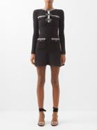 Self-portrait - Bow-trimmed Ribbed-knit Mini Dress - Womens - Black