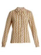 Matchesfashion.com Etro - Tie Neck Crescent Print Silk Shirt - Womens - Yellow Print