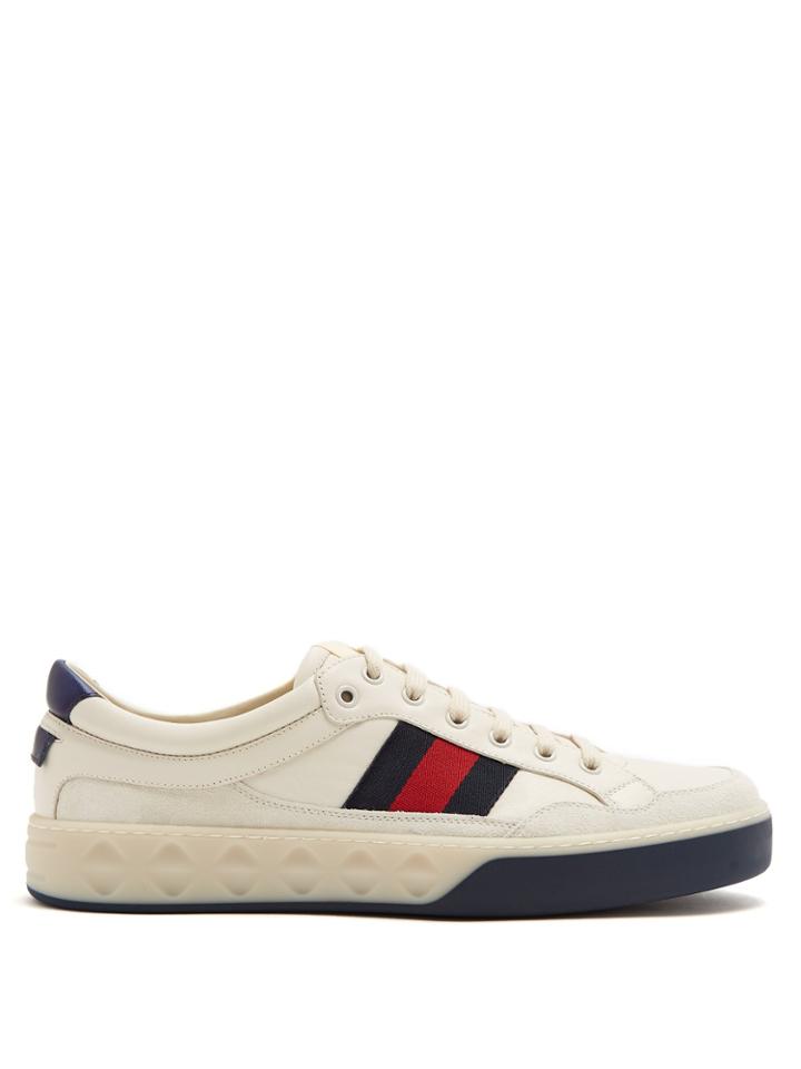 Gucci Web-striped Low-top Leather Trainers