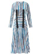 Matchesfashion.com Christopher Kane - Brushstroke-stripe Cotton-canvas Midi Dress - Womens - Blue White