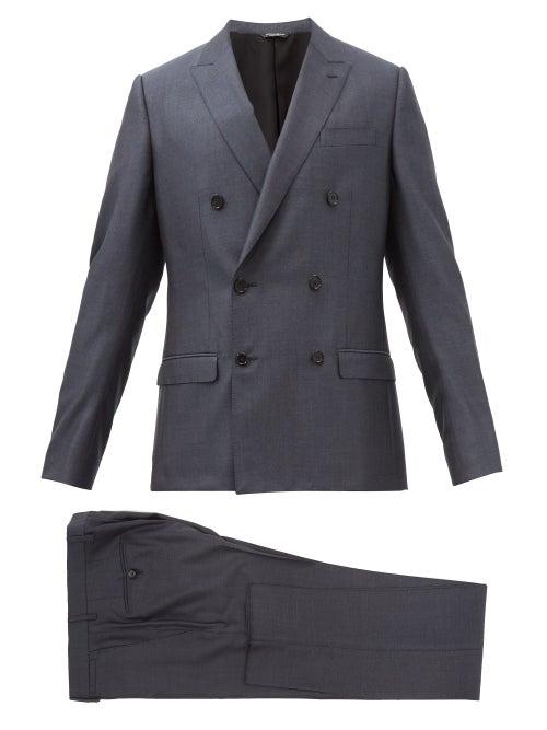 Dolce & Gabbana - Double-breasted Wool-blend Grain De Poudre Suit - Mens - Navy