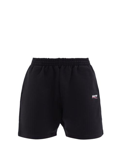 Balenciaga - Campaign-logo Embroidered Cotton-jersey Shorts - Womens - Black
