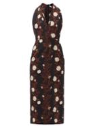 Ladies Rtw Emilia Wickstead - Hailey Halterneck Floral-print Crepe Dress - Womens - Black Brown