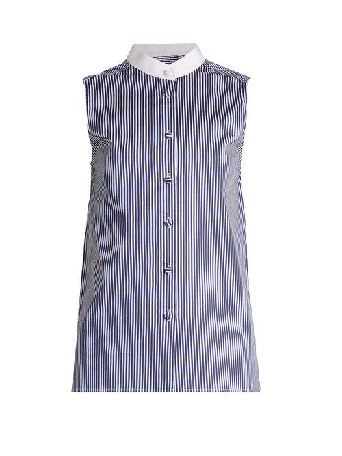 Matchesfashion.com Khaite - Shalom Striped Cotton Sleeveless Shirt - Womens - Blue White