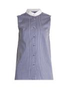 Matchesfashion.com Khaite - Shalom Striped Cotton Sleeveless Shirt - Womens - Blue White