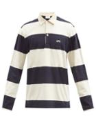 Matchesfashion.com Ami - Logo-embroidered Striped Cotton-jersey Polo Shirt - Mens - Navy White