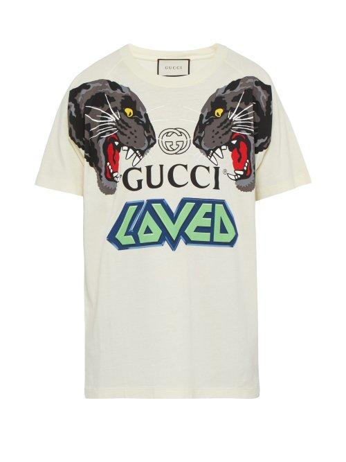 Matchesfashion.com Gucci - Tiger Head Print Cotton Jersey T Shirt - Mens - White Multi