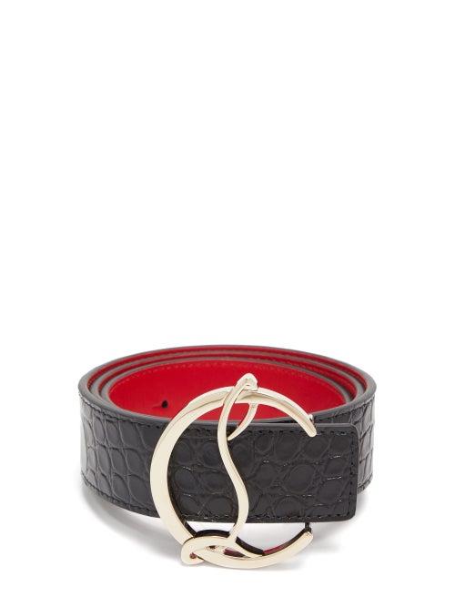Matchesfashion.com Christian Louboutin - Monogram-buckle Crocodile-effect Leather Belt - Womens - Black