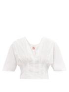 Matchesfashion.com Le Sirenuse, Positano - Lila V-neck Cotton-poplin Cropped Top - Womens - White