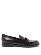 Matchesfashion.com Fabrizio Viti - Keaton Bow Crocodile-effect Leather Loafers - Womens - Dark Brown