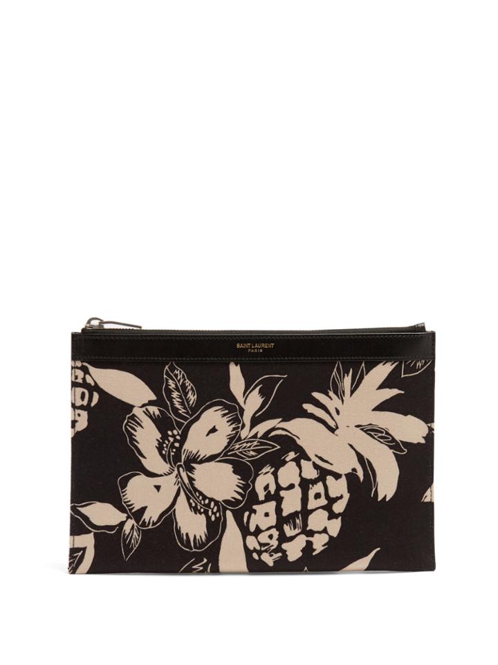 Saint Laurent Hibiscus-print Mini Canvas Pouch