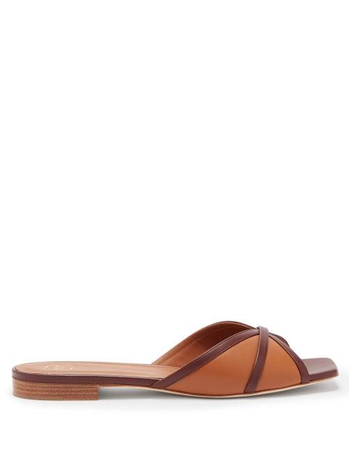 Matchesfashion.com Malone Souliers - Perla Contrast-strap Leather Slides - Womens - Tan