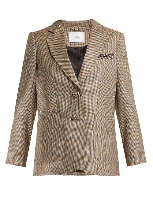 Matchesfashion.com Erdem - Alvine Crystal Appliqu Houndstooth Blazer - Womens - Beige Multi