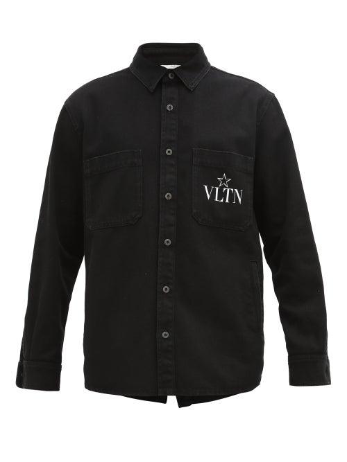 Matchesfashion.com Valentino - Vltnstar-print Denim Shirt - Mens - Black White