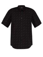 Matchesfashion.com Balenciaga - Logo Print Short Sleeved Cotton Poplin Shirt - Mens - Black Red