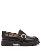 Ladies Shoes Gianvito Rossi - Crystal-buckle Leather Loafers - Womens - Black