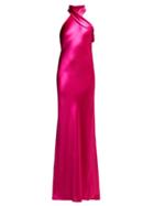 Matchesfashion.com Galvan - Pandora Silk Satin Halterneck Gown - Womens - Pink