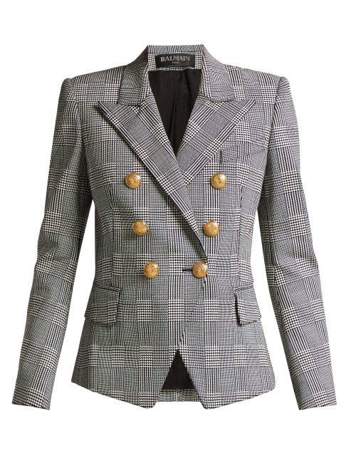 Matchesfashion.com Balmain - Prince Of Wales Double Breasted Blazer - Womens - Grey Multi