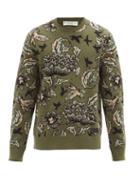 Matchesfashion.com Givenchy - Floral-jacquard Wool-blend Sweater - Mens - Khaki