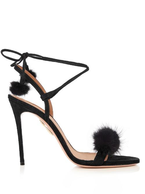Aquazzura Wild Russian Fur And Suede Sandals