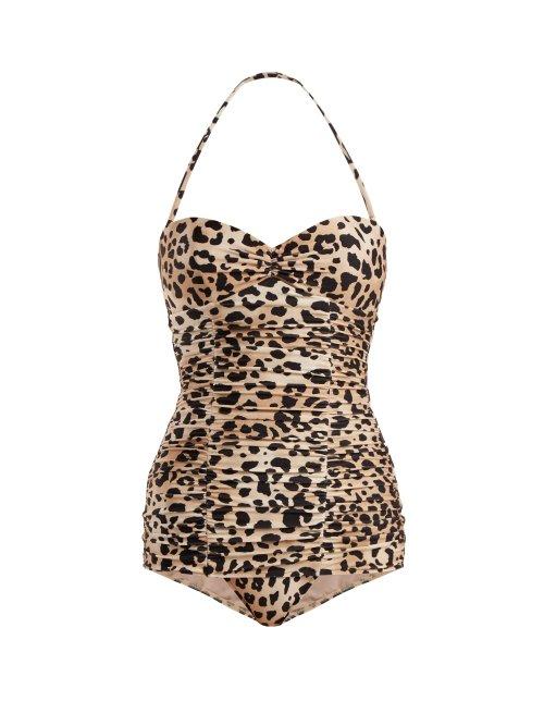 Matchesfashion.com Adriana Degreas - X Charlotte Olympia Leopard Print Ruched Swimsuit - Womens - Leopard