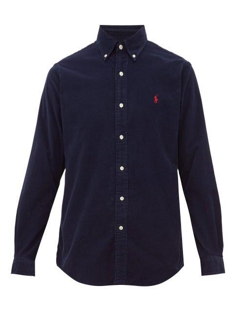 Matchesfashion.com Polo Ralph Lauren - Custom Fit Logo Embroidered Cotton Corduroy Shirt - Mens - Navy